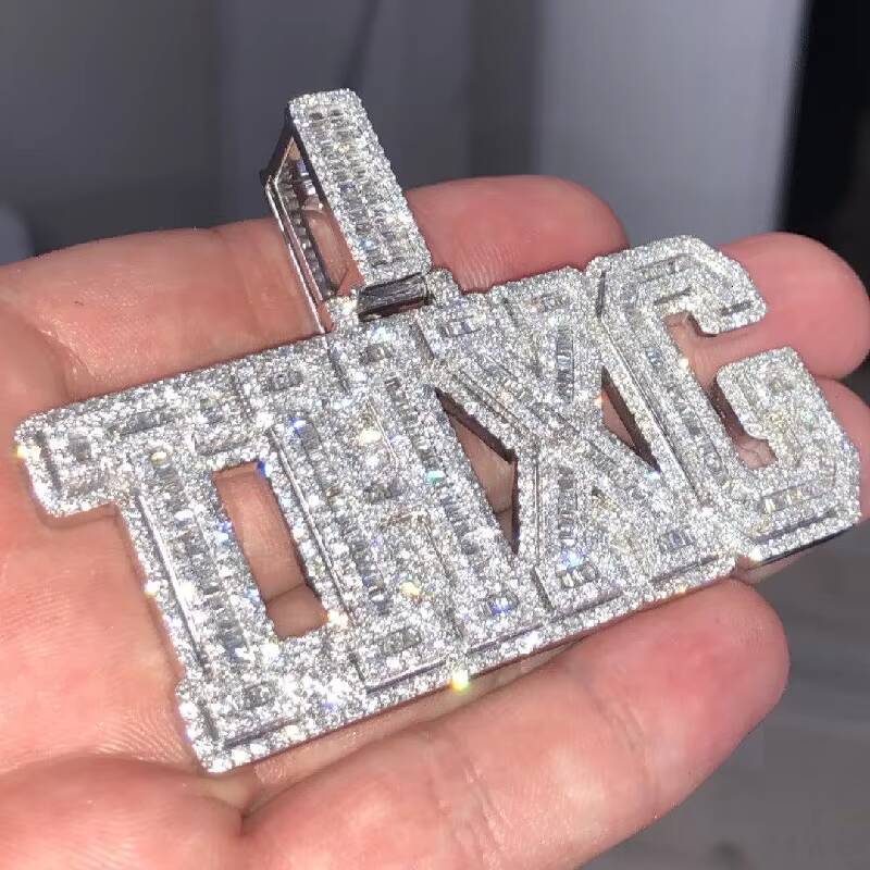 Iced Out Custom Jewelry Mens S925 Silver Round Brilliant Cut VVS Moissanite Hip Hop Diamond Men Necklace Pendants Customizable