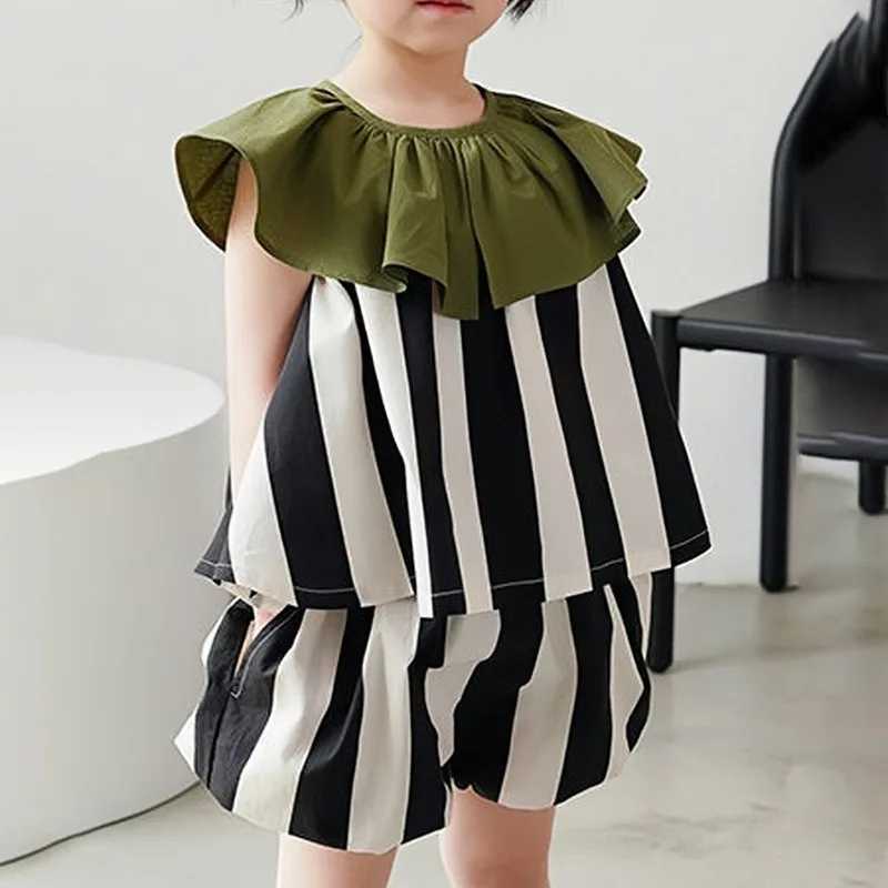 Childrens girls clothing summer striped printed cotton baby top T-shirt and shorts Childrens girls clothing setXJ250410