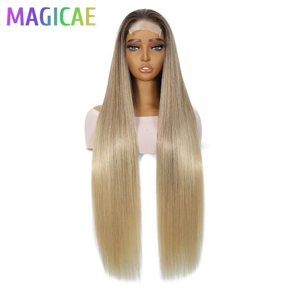 Magicae 36inch Straight 4x4 Lace Front Wigs Highlight 27/613 Ombre White Brown Wig Lace Closure Synthetic Cosplay Wig For WomenT251111