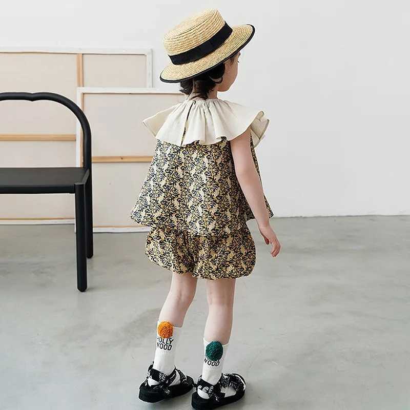 Childrens girls clothing summer striped printed cotton baby top T-shirt and shorts Childrens girls clothing setXJ250410