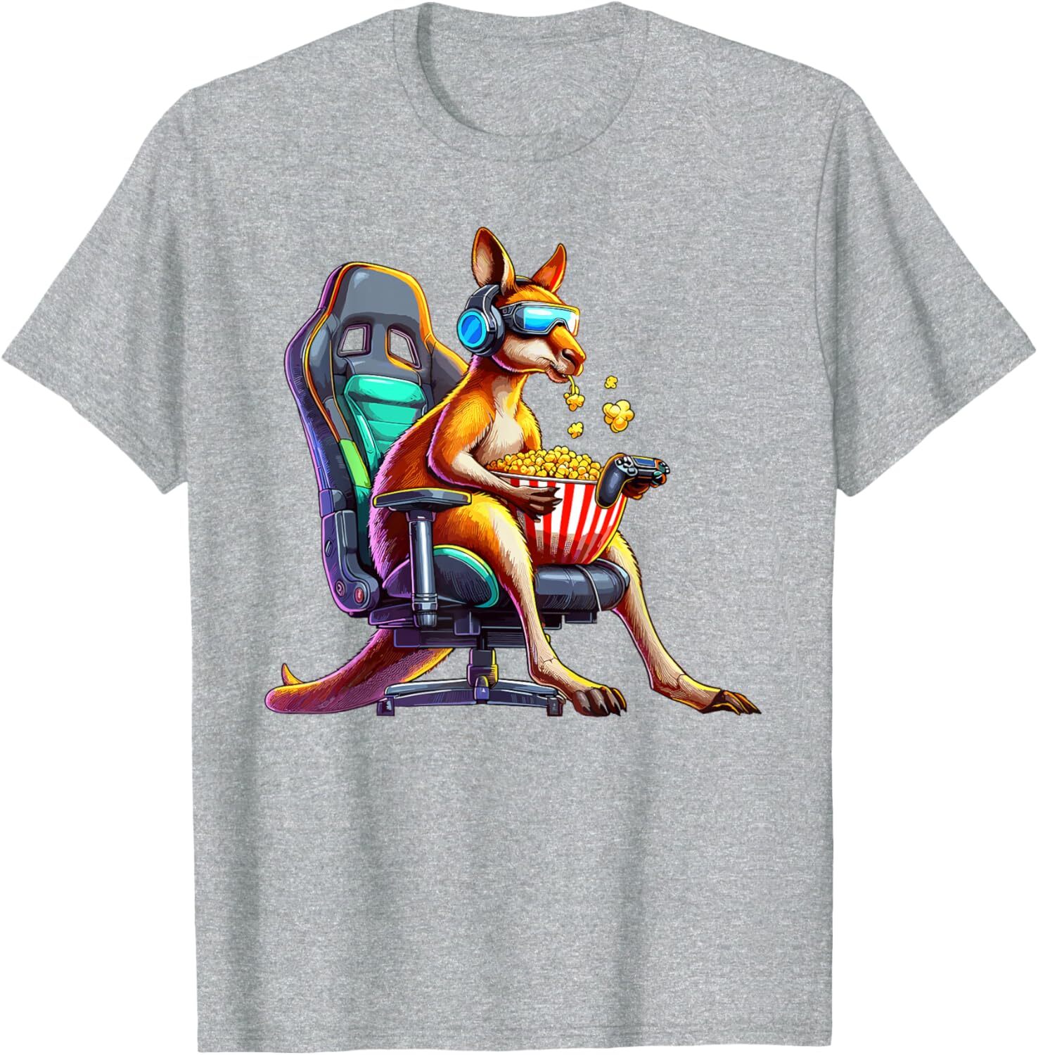 T shirt for Mens Kangaroo Popcorn Animal Gaming Controller Headset Gamer Graphic Tee Casual Tops Clothes Short sleeve Fashion patterns