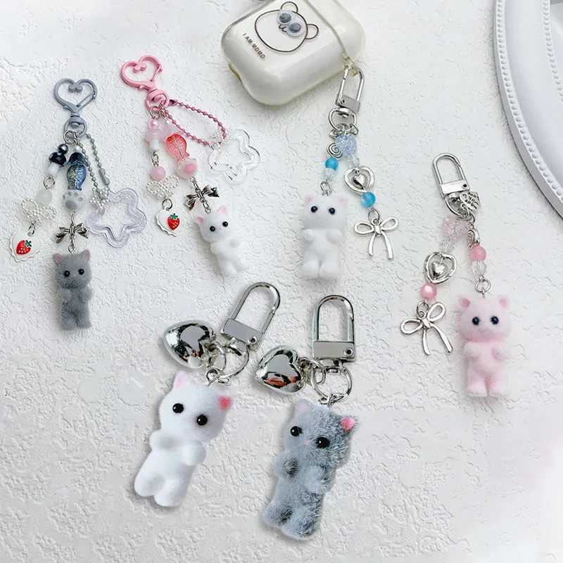 Cute Flocked Kitten Five Star Cat Claw Love Keychain Phone Chain Anti Loss Hanging Rope Pendant Earphones Camera Chain W250411