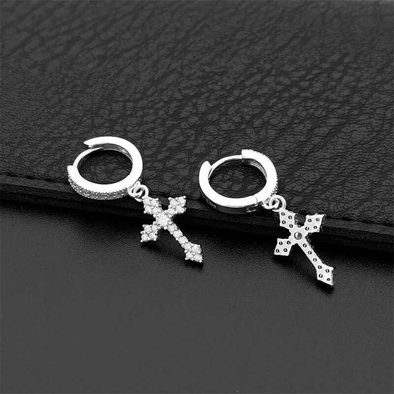 All Moissanite Hiphop Cross Hoop Screw Womens Stud Earrings Original S925 Sterling Silver New Fashion Earrings for Women Men