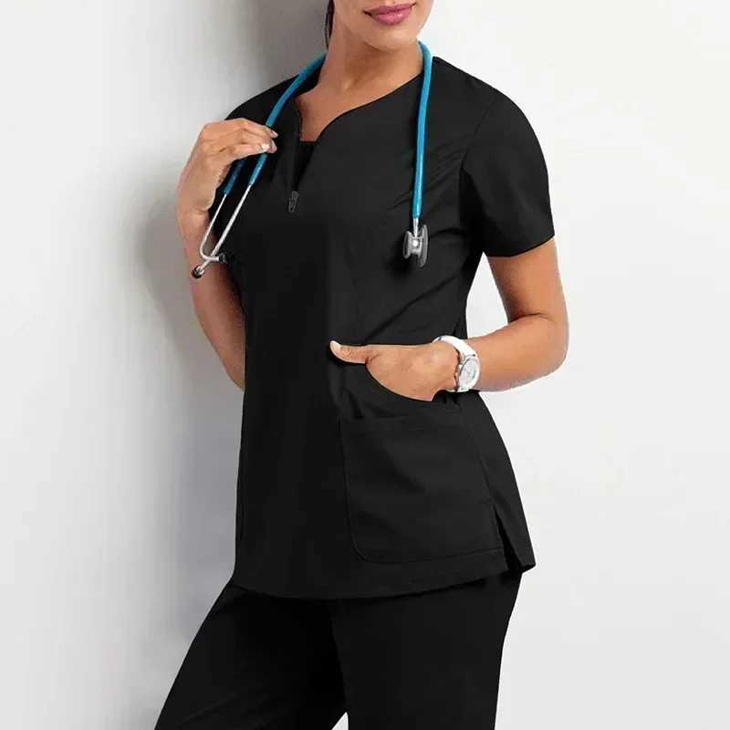 Nurse V-neck jogging womens casual short Slved clothing top pharmacy job medical hospital doctor nursing uniform accessories X250410