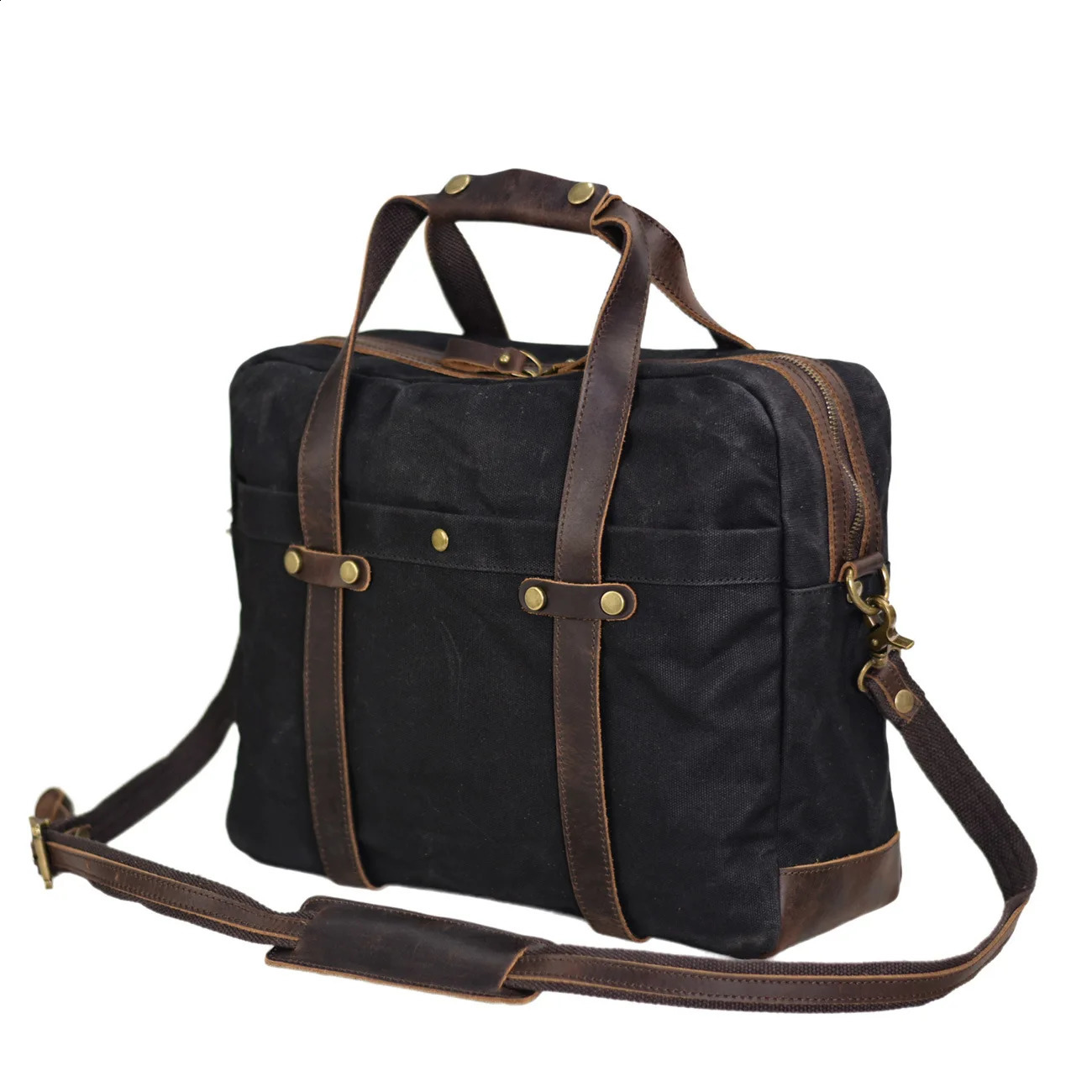 Business travel mens handbag retro office shoulder bag 15.6-inch computer handbag waterproof canvas briefcase crossbody bag 250410