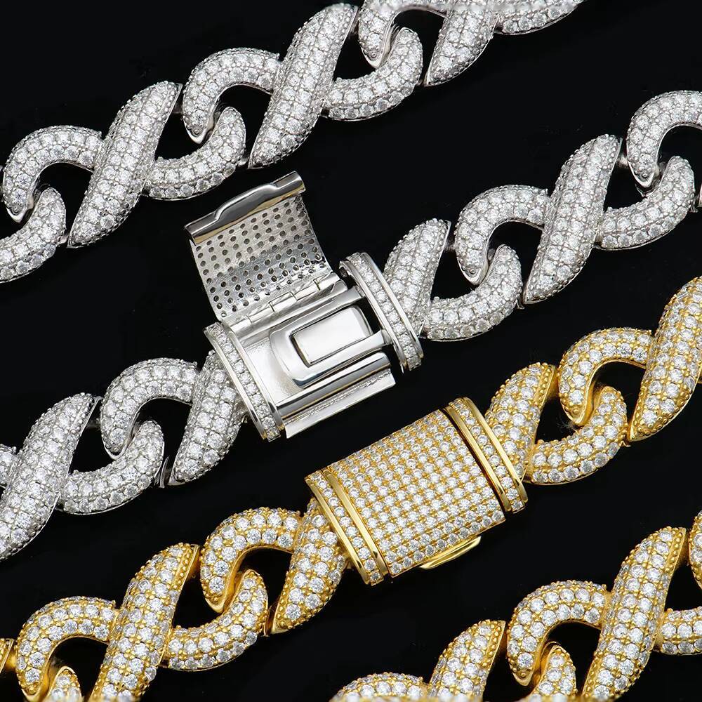 The 2023 Hot Style 15mm Iced Out Hip Hop the Infinity Link Fashion 925 Sterling Silver Moissanite Cuban No8 Cross Chain