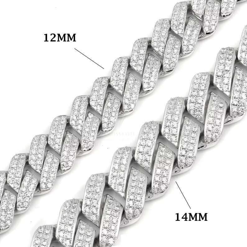 14MM Iced Out Hiphop VVS Moissanite 925 Sterling Silver Gold Plated Bling for Gifts Sparkling Cuban Link Chain