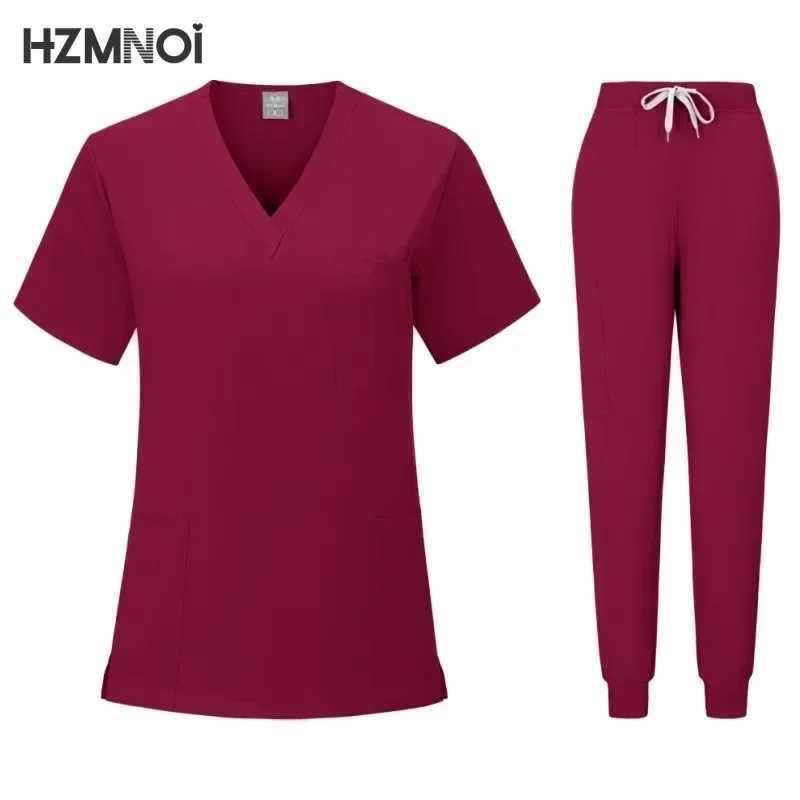 Nurse Uniforms Woman Short Slve V Neck Top Scrubs Jogger Pants Medical Scrubs Set Women Summer Casual Uniformes Clinicos Mujer X250410