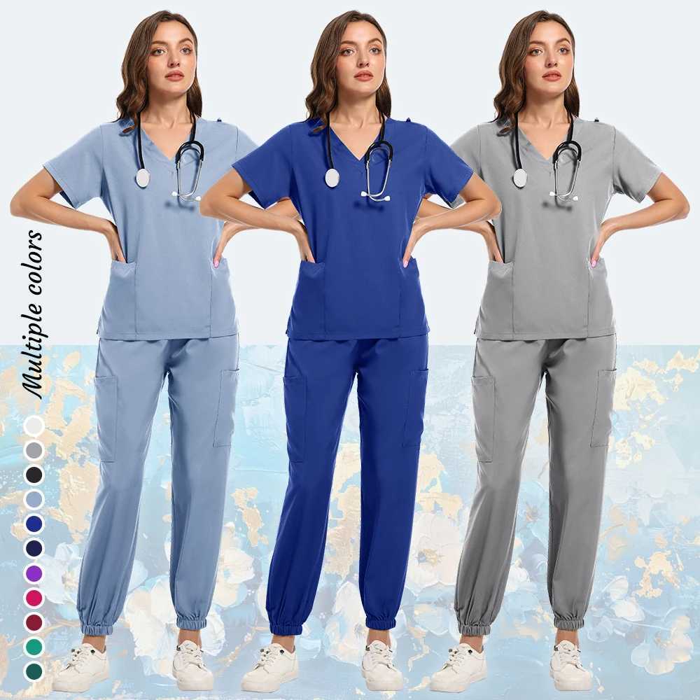 Women Medical Uniforms Elastic Scrubs Sets Hospital Surgical Gowns Short Slve Tops Pant Nursing Accessories Doctors Clothes X2504101