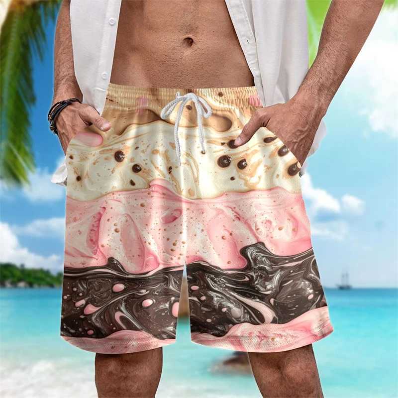 Fashionable ice cream graphic beach shorts for mens summer leisure vacation surfing 3D printed swimming shorts loose quick drying shortsW250410