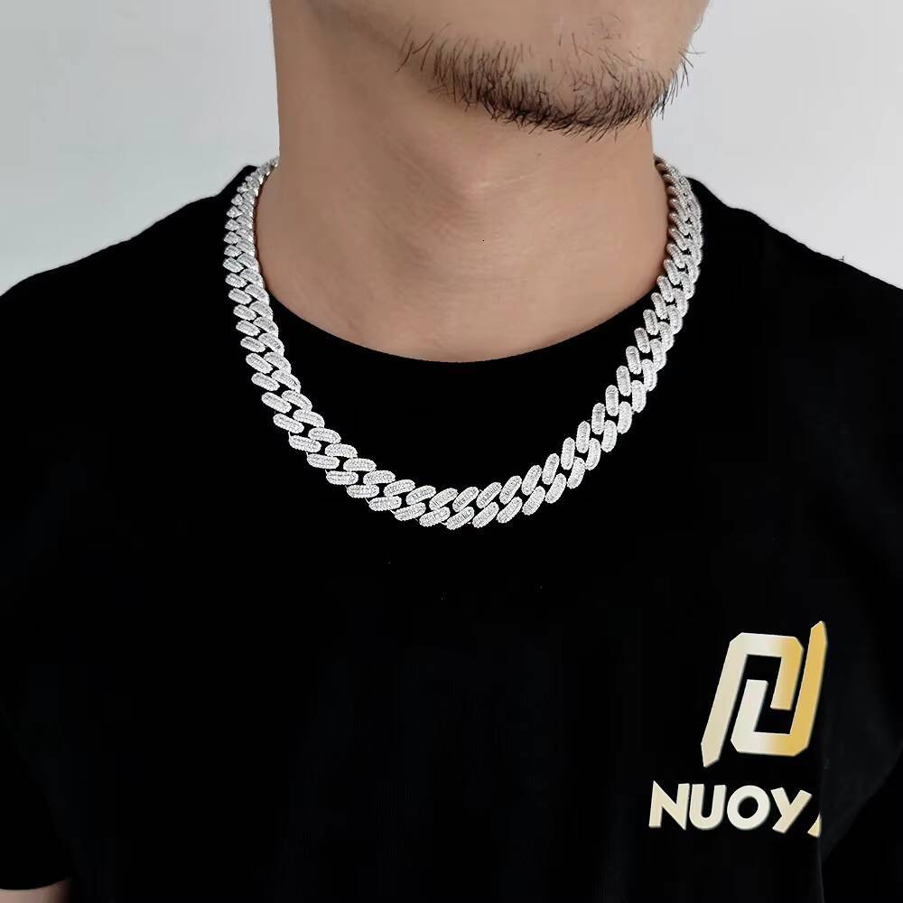 NUOYA Women Miami Cuban Link Chain Necklace 12MM Hip Hop Jewelry Mixed Inlaid Iced Out Baguette Diamond Silver Plated Chain