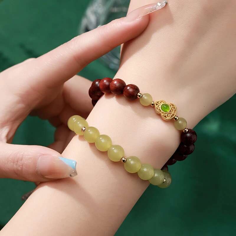 Natural Hetian Small Leaf Rosewood Beads Bracelets Couples Gift Hand String Women's Hotan Jade Beading Accessories