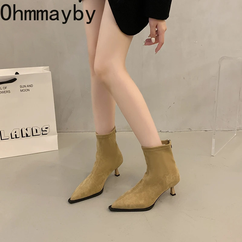 Suede Pointed Toe Women Ankle Boots Autumn Winter Ladies Elegant High Heel Short Botas Zapatos De Mujer 251110