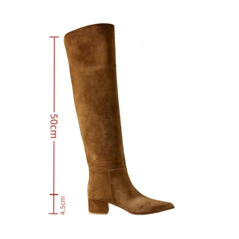 Womens Suede Thick High-heeled Sleeve Knee High Boots European and American Fashion Runway Shoes Shoes 251106