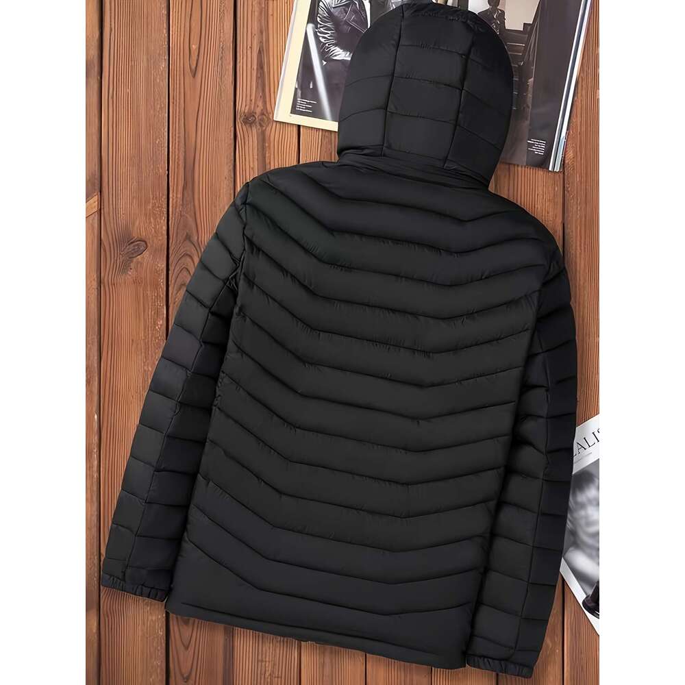 Men's Fashionable Quilted Puffer Hooded Jacket Ultra-Lightweight, Coat With Multiple Pockets, Cold Weather - Perfect For Outdoor Activities And D