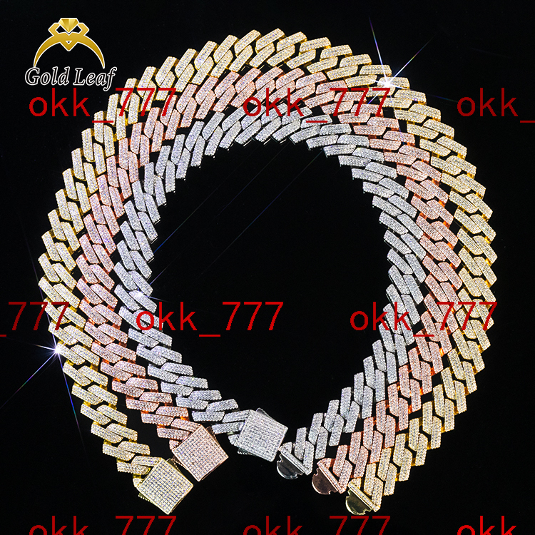 Goldleaf VVS Mossanite Cuban Chains S925 Silver Diamond Necklace Man 16MM-20MM Moissanite Hiphop Cuban Link Chain