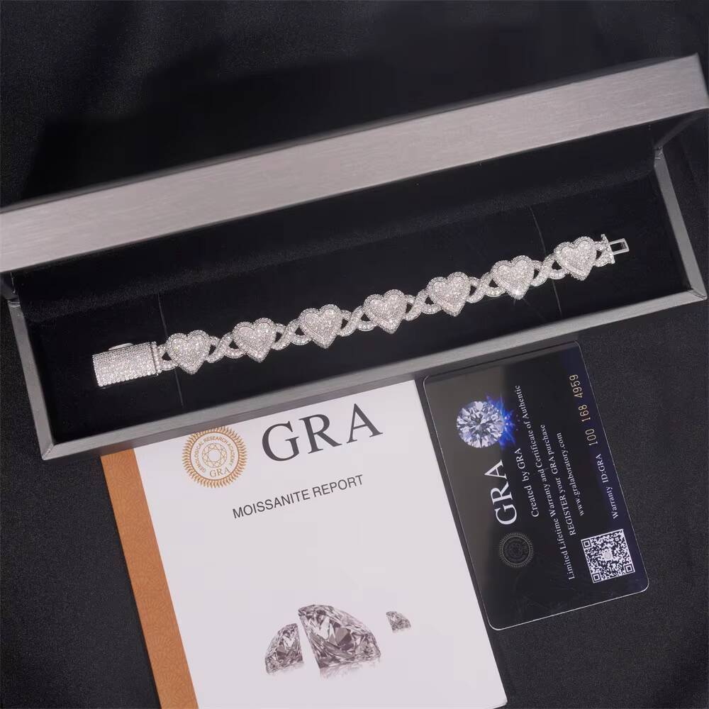 European American Hip-Hop Style 925 Silver Heart-Shaped Moissanite Bracelet Infinity Heart Bracelet Jewelry
