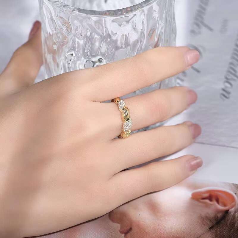 Italian Bukelati brushed all S silver jewelry gold-plated gemstone women's diamond ring