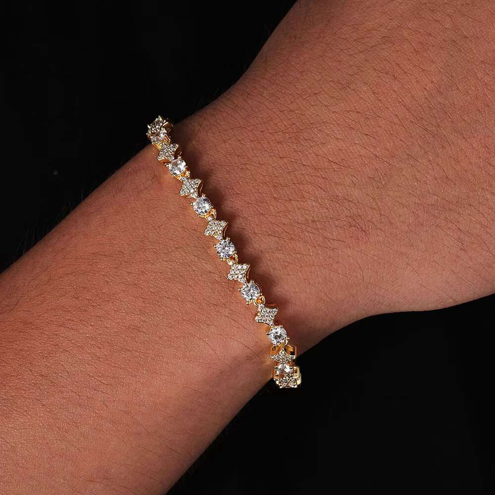 Wholesale Trendy Jewelry 925 Sterling Silver Moissanite Cross Star Tennis Chain Bracelet for Men Parties