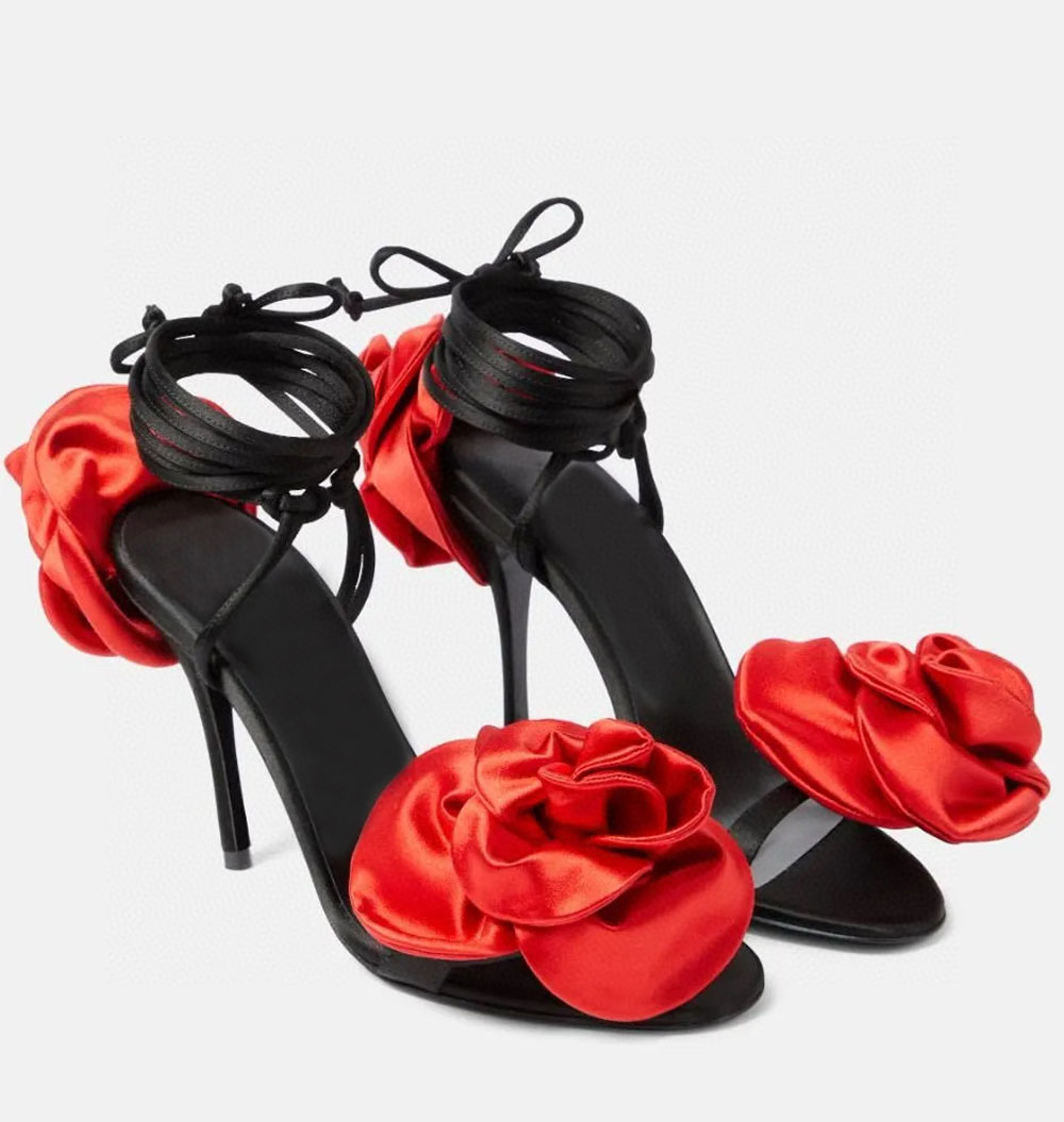 satin Rose flower Stiletto Heel sandals Ankle wrap Strap pumps women's evening party shoes luxury designers sandal Bring box 10.5cm