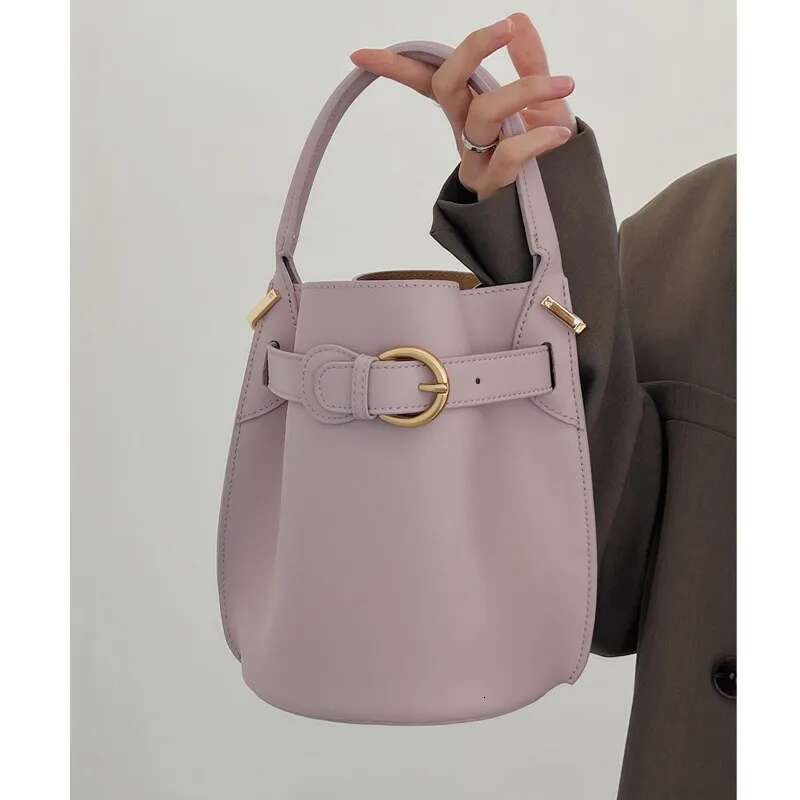 New Women Genuine Leather Bucket Bag Female Large Capacity Shoulder Messenger Ladies Solid Color Retro Tote Handbag