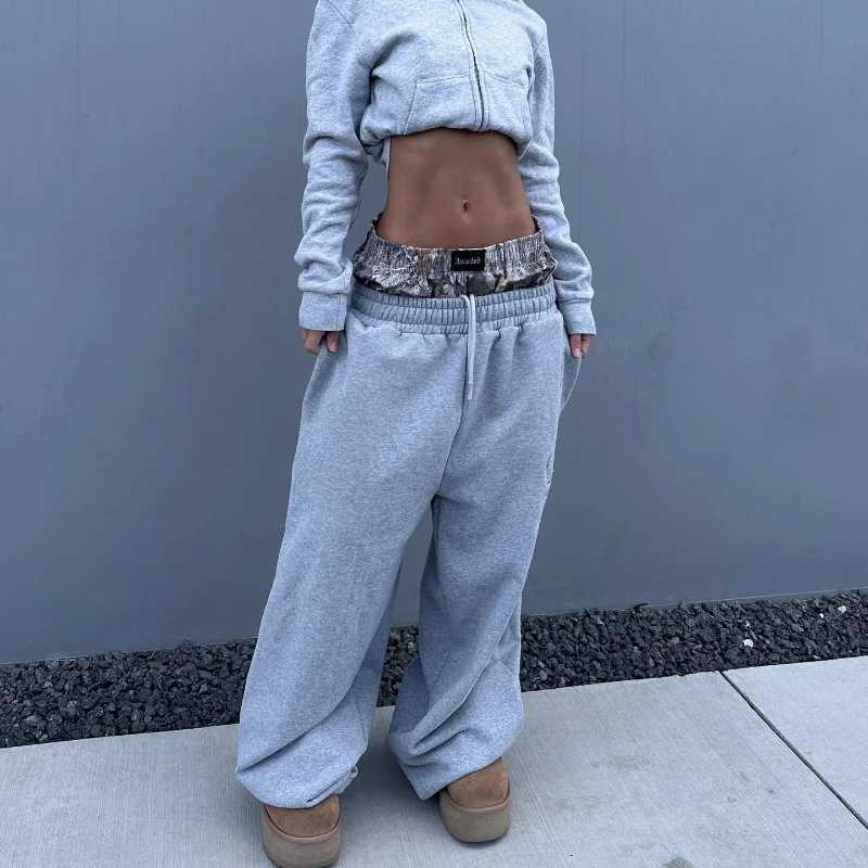 Y2K Retro Sports Pants with Embroidered Camouflage Pattern at Double Waist Wide Leg Pants Mens Trend Casual Streetwear Unisex Bag PantsXJ250410