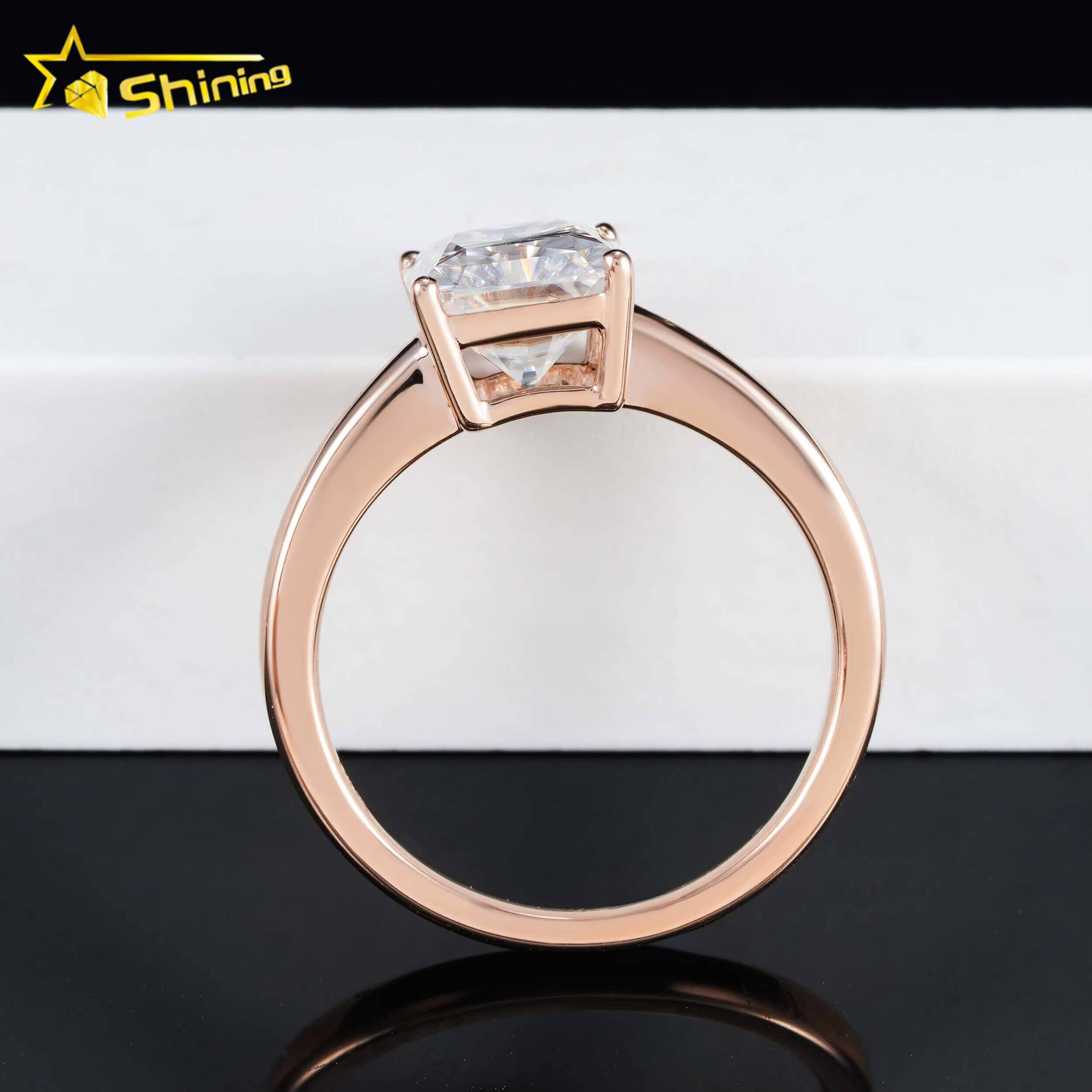 Women Classic 4 Prongs 14k Real Gold Radiant Cut Moissanite Diamond Ring Custom High Quality Lab Gemstone Wedding Ring