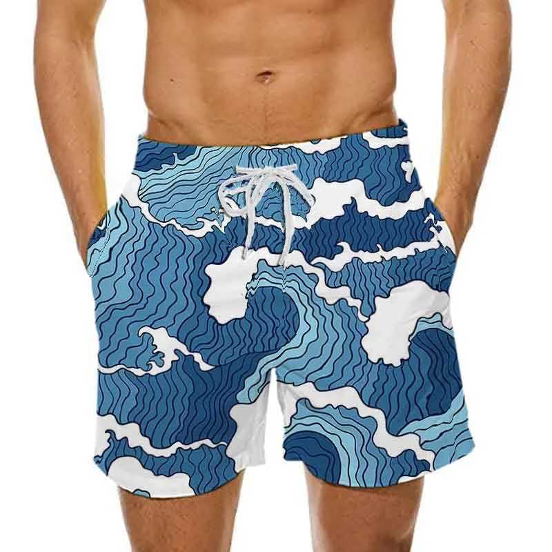 Mens beach shorts swimming sportswear surfboard wave 3D printed fitness shorts mens ultra-fine gym pants surfboard swimsuitW250410