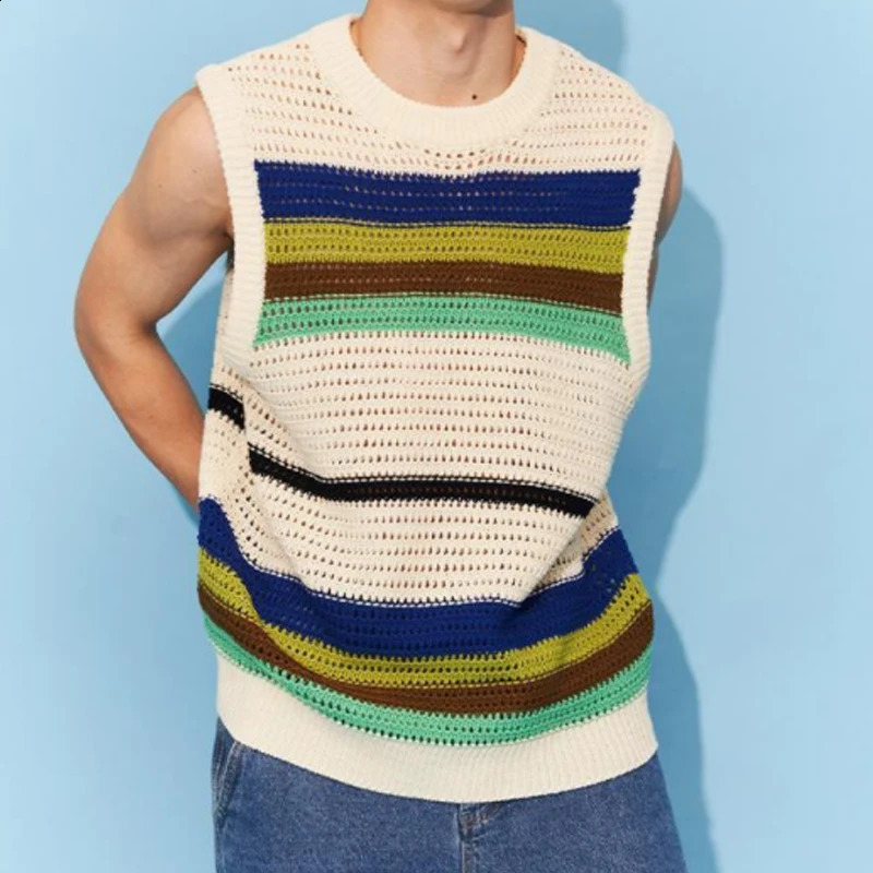 2023 mens loose floral round neck simple and handsome hollow solid color sticker work fashion casual sweater 250411Z