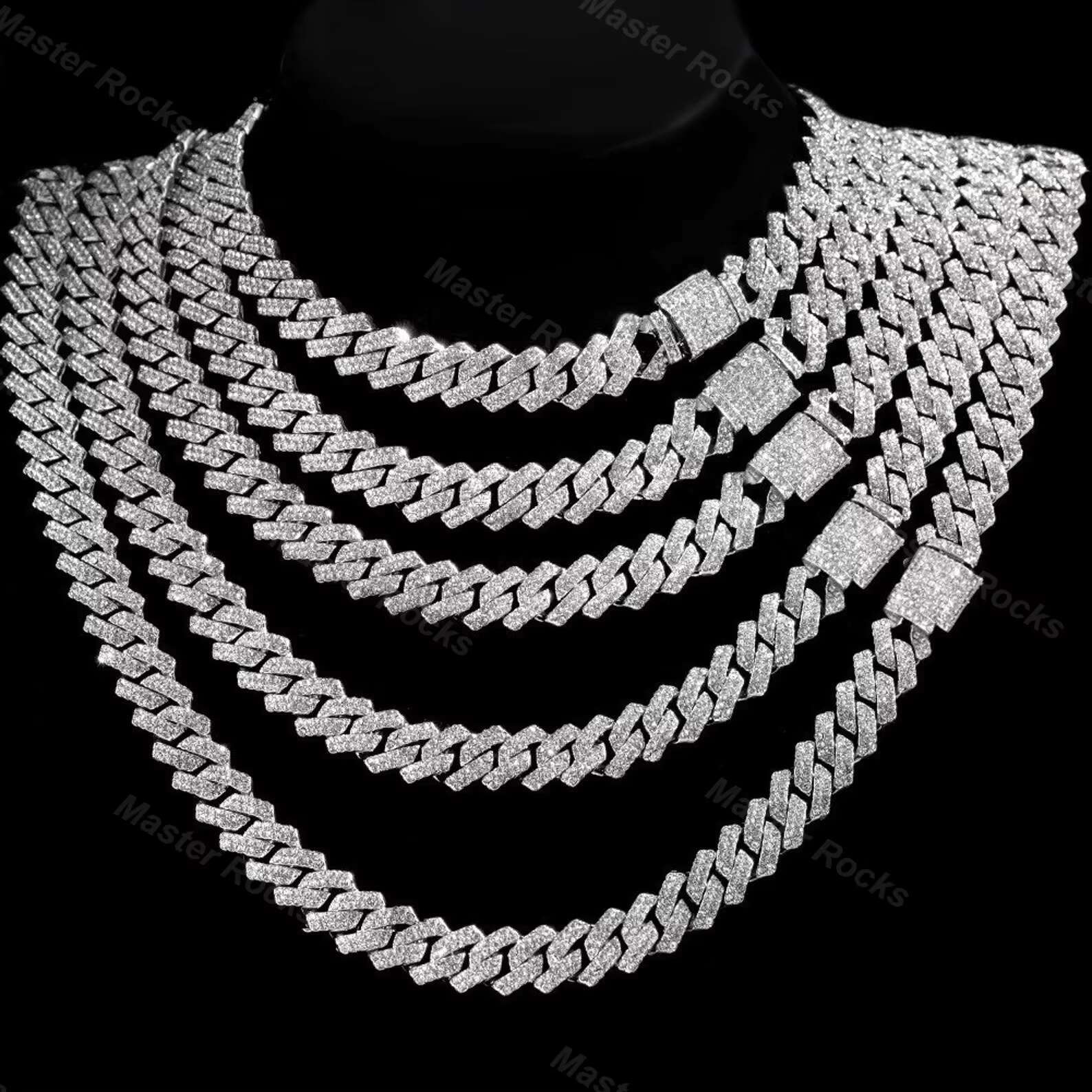 Hiphop Cuban Link Chain 925 Silver 10mm 12mm 14mm 16mm Iced Out Men VVS Moissanite Cuban Chain