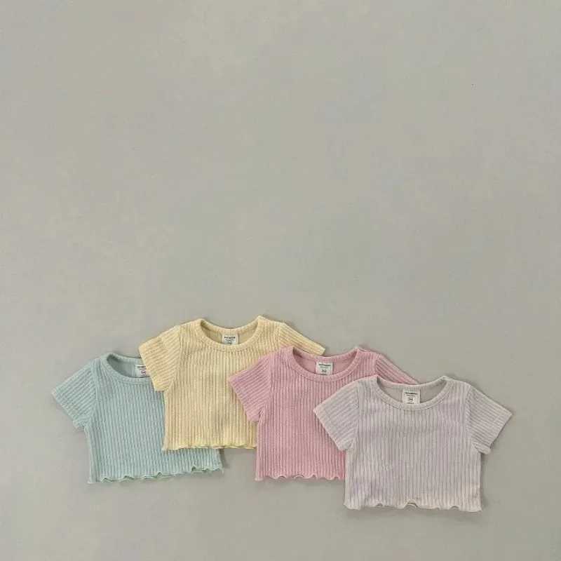 Baby summer cotton ribbed clothing set childrens short sleeved top T-shirt+shorts 2-piece set childrens casual pleated clothing setXJ250410