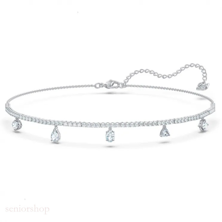 Designer Swarovskilys Necklace Jewelry Crystal Pearl Necklace For Women Blue Same Style Full Diamond Row Leaf Collarbone Chain Womens Jewelry Full Roman A8e