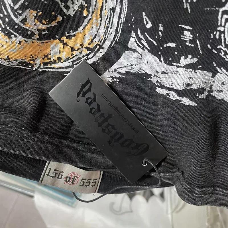 Men's T Shirts Quality Cotton Vintage Washed Black T-Shirt Men Women Streetwear Skeleton Print Shirt Loose Tee Tops