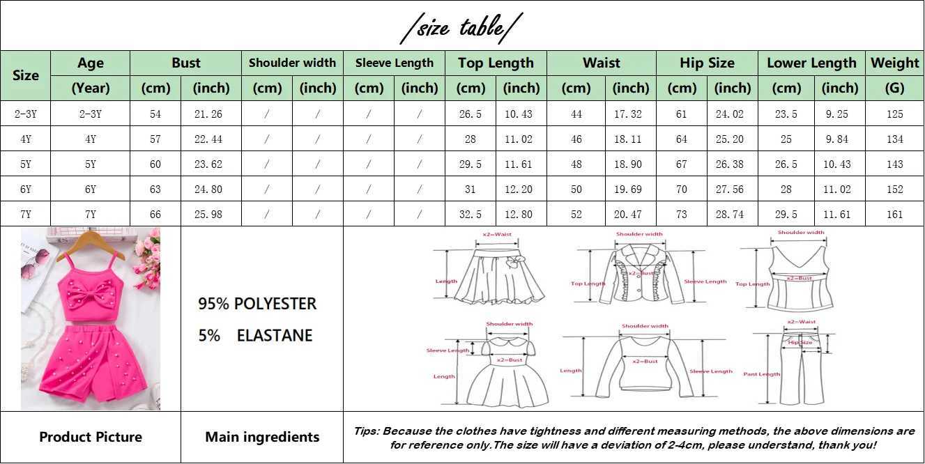 Summer Childrens and Girls Clothing Set Rose Red with Tank Top and Shorts 2-piece Vacation Fashion Preschool Clothing Casual Girls Set 3 4 5 6 7 Years