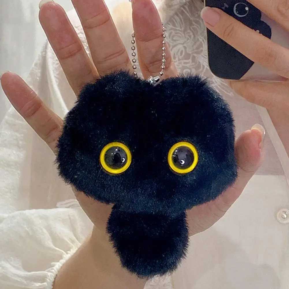Cute black cat plush toy keychain cartoon kitten soft filled doll pendant car key backpack decoration doll pendant keychain W250411