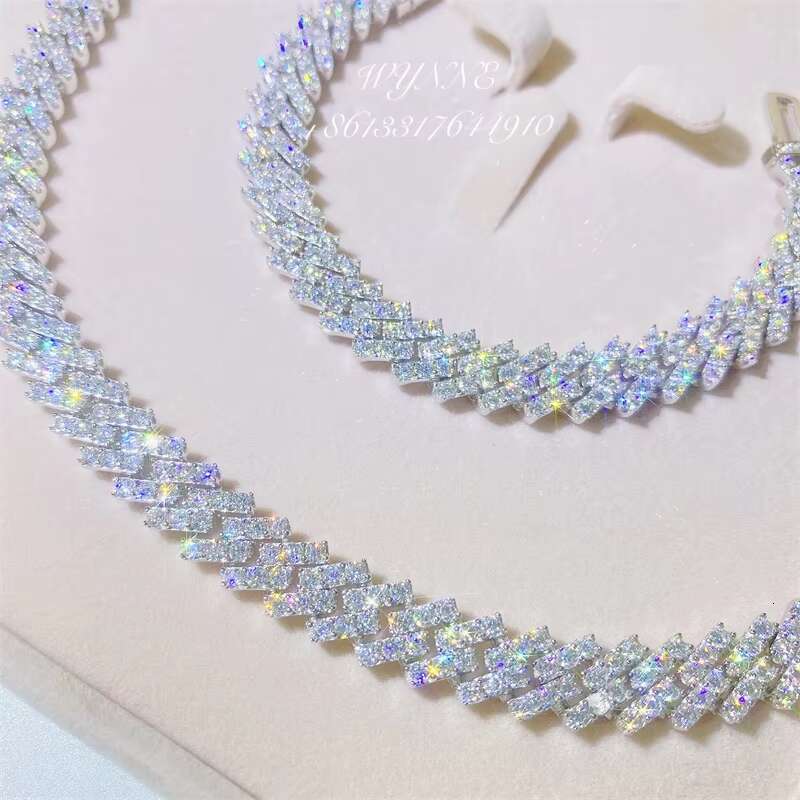 925 Sterling Silver 8mm/10mm/13mm Prong Setting Iced Out Moissanite Diamond Cuban Link Chain