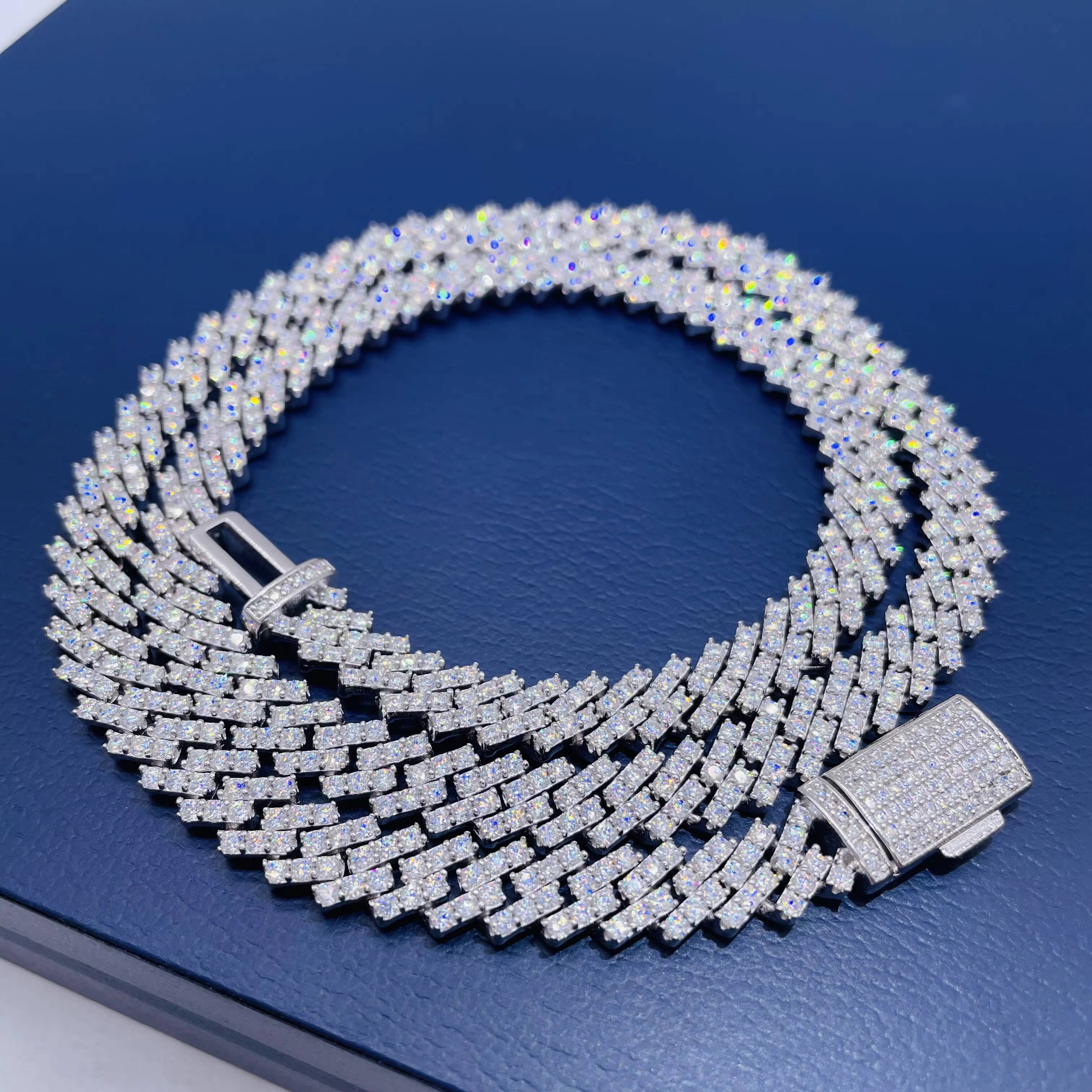 8mm Moissanite Hiphop Chain 925 Sterling Silver Fully VVS Moissanite Cuban Link Chain for Women