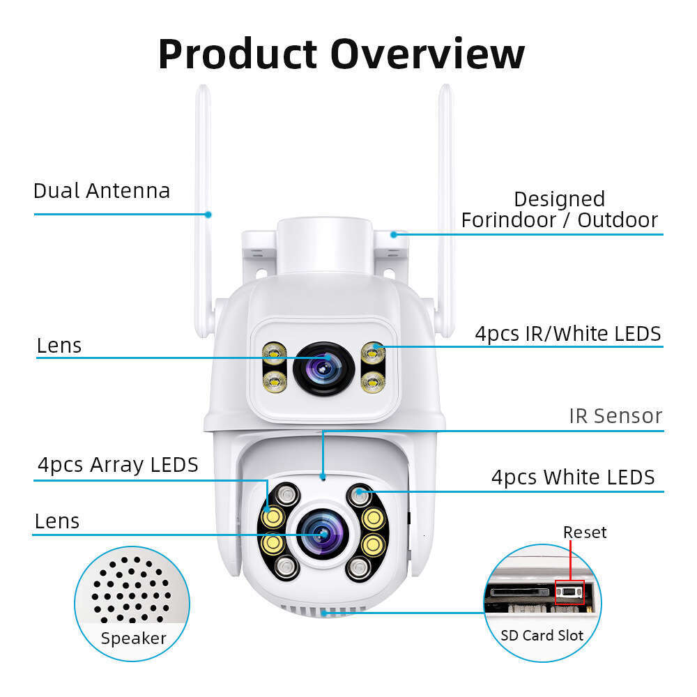 icsee gun and ball linkage dual lens 6MP dual frame PTZ HD camera wireless monitoring
