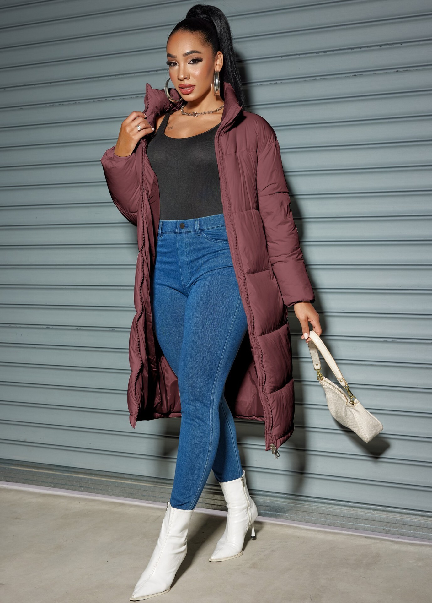 2025 Winter Long Robe Women's Fashion Zipper Solid Color Cotton Jacket Warm Coat