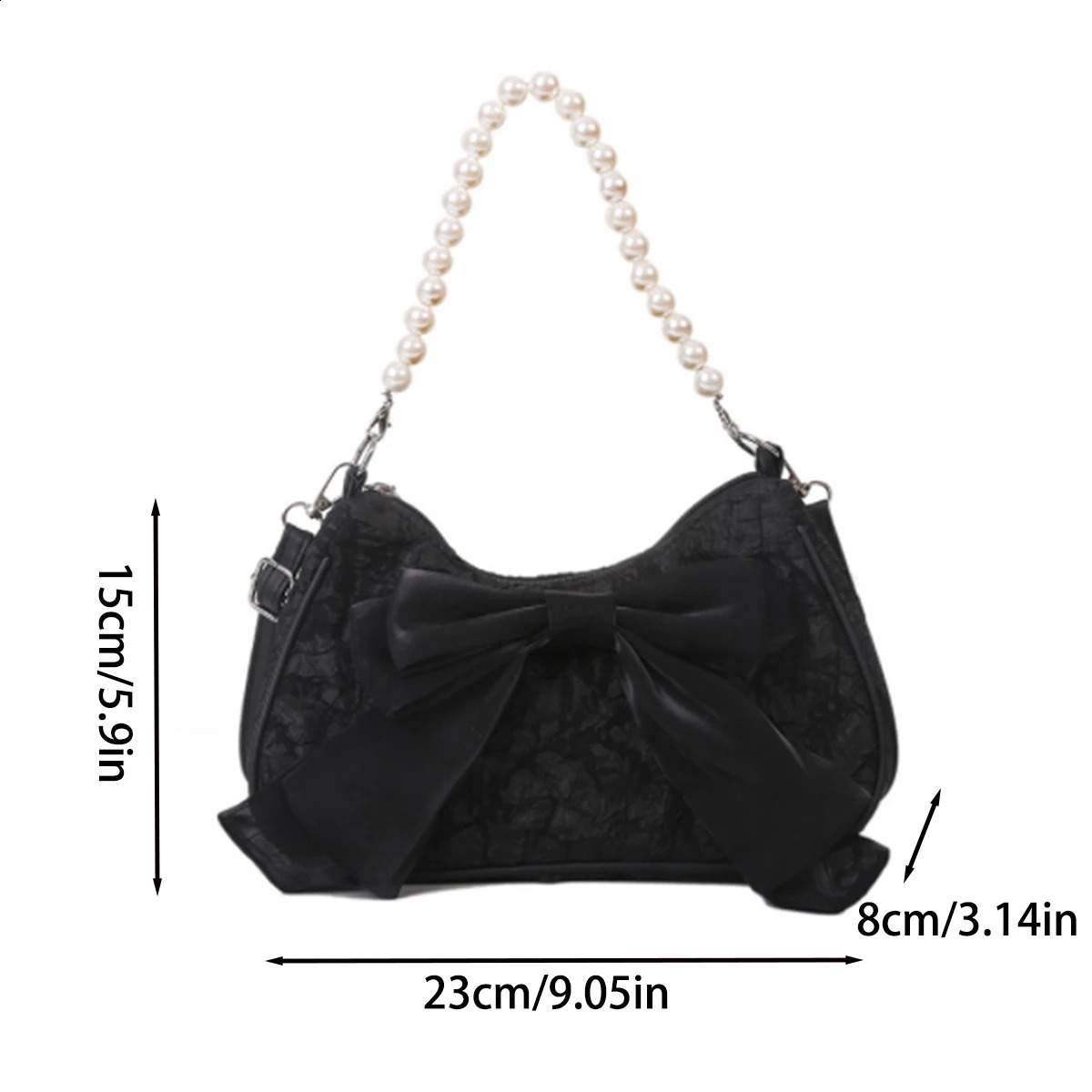 White Folding Pop Retro Bow Womens Pearl Handle Fashion Arm Shoulder Cross Bag 1Piece Set 250401