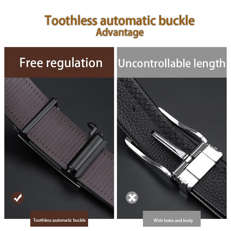 OYIFAN Fashion Mens Belt Mens Genuine Leather Belt Automatic Buckle Ratchet Belt Random Adjustment 251110