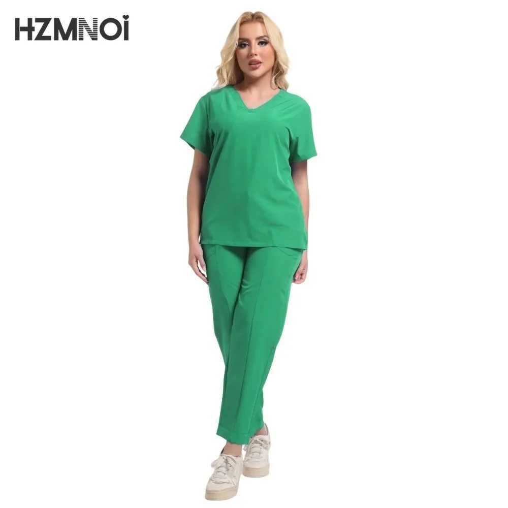 Scrubs Set Beauty Sn Uniform Elastic Breathable Spandex Nurse Accessories Fashion Slim Fit Top Lab Overalls Scrub Pants Women X250410