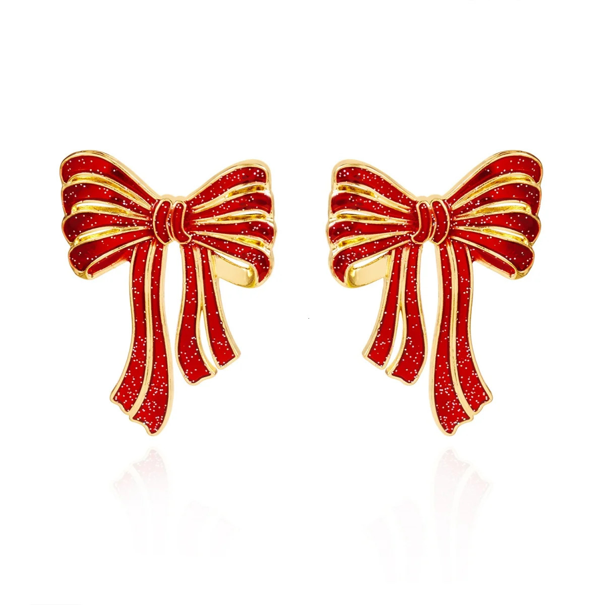 Christmas Bow Earrings Glitter Sequin Red Enamel Bowknot Stud Earring Year Festive Holiday Jewelry Party Gift For Women Men 251103