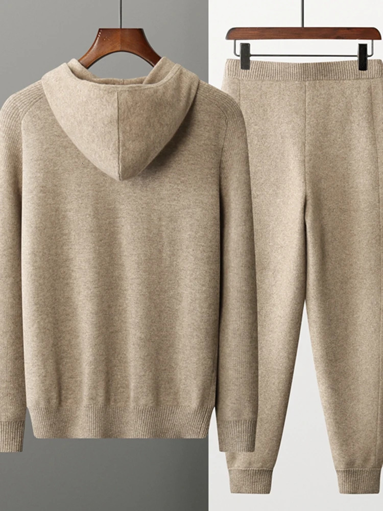 MEETCC Mens 100 Cashmere Cardigan Suit Zipper Sweater Hoodie Pants Autumn Winter Thick Warm Clothing Jacket 251030