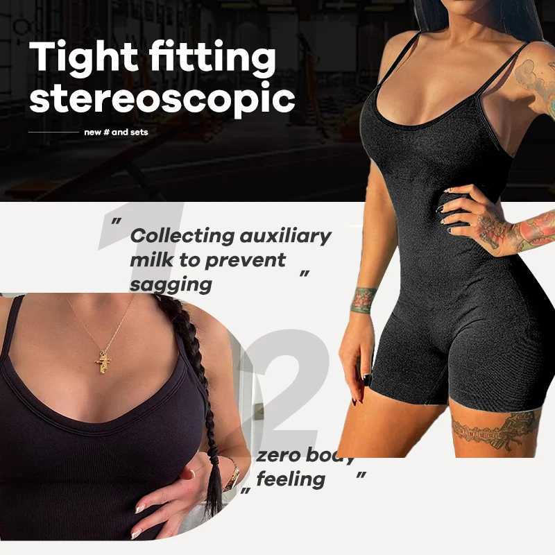 Womens yoga one-piece sexy spaghetti strap abdominal control pad sports bra jumpsuitW250411
