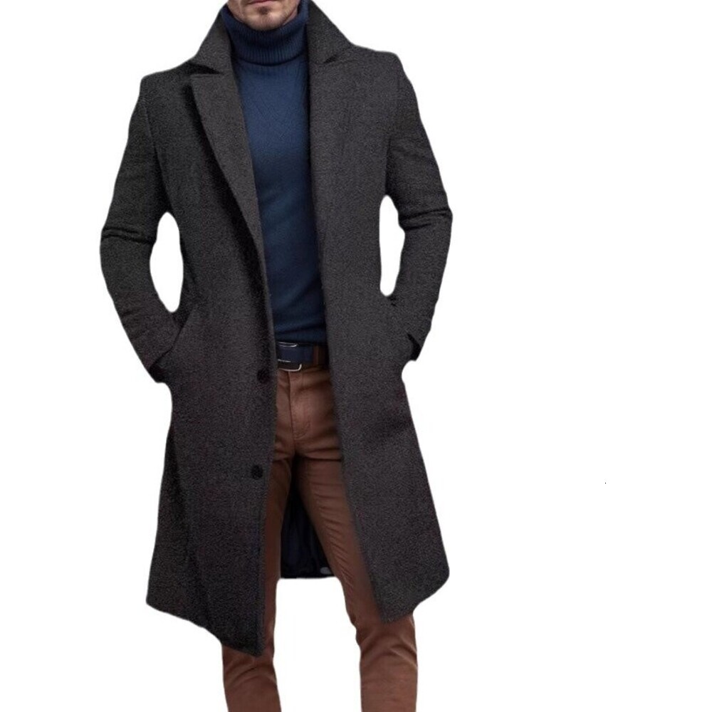 Fashion 2025 New British Style Single-Breasted Thickened Wool Coat for Men, Mid-Length Solid Color Autumn Winter Woolen Suit Collar Coat, Warm Youth C