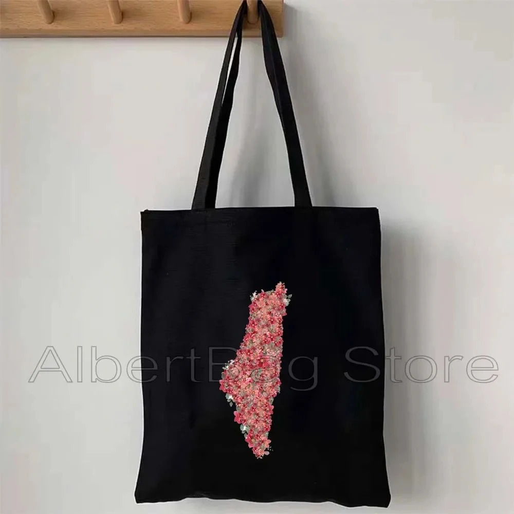 Heart Peace Floral Arabic Calligraphy Arab Keffiyeh Kufiya Folk Embroidery Tatreez Art Al Quads Gifts Canvas Tote Bag Handbag 251110