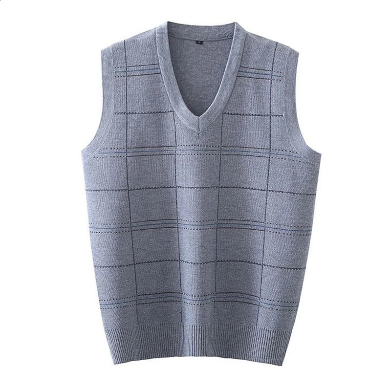 Knitted vest mens sweater casual Vneck gentleman fashionable plain weave father clothing soft and comfortable Asian size 250411e