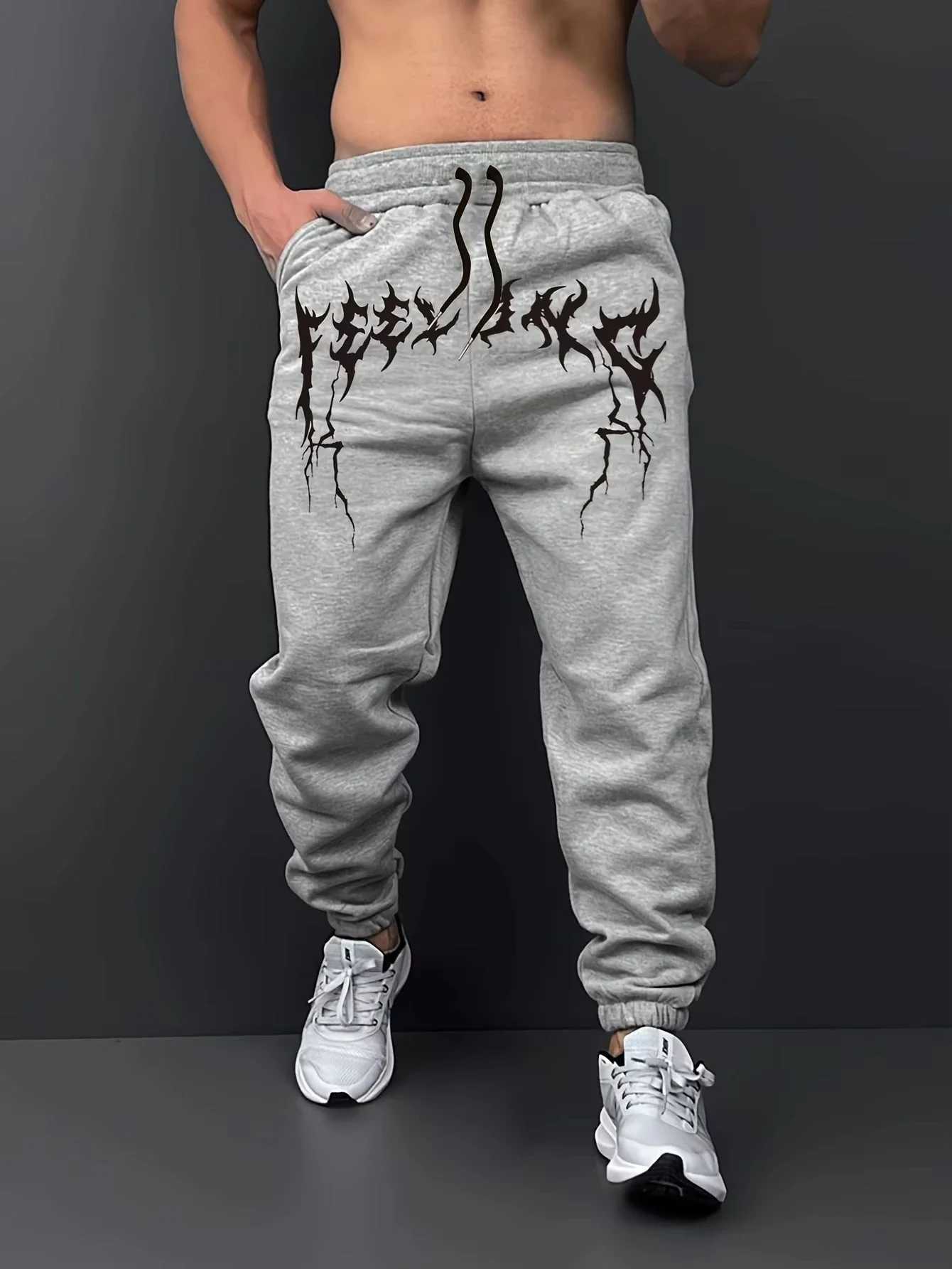 Harajuku Hip Hop Pants Printed Pattern Slim Men Y2K Gothic Casual Fashion Sports Street Wear Couple Sports PantsXJ250410