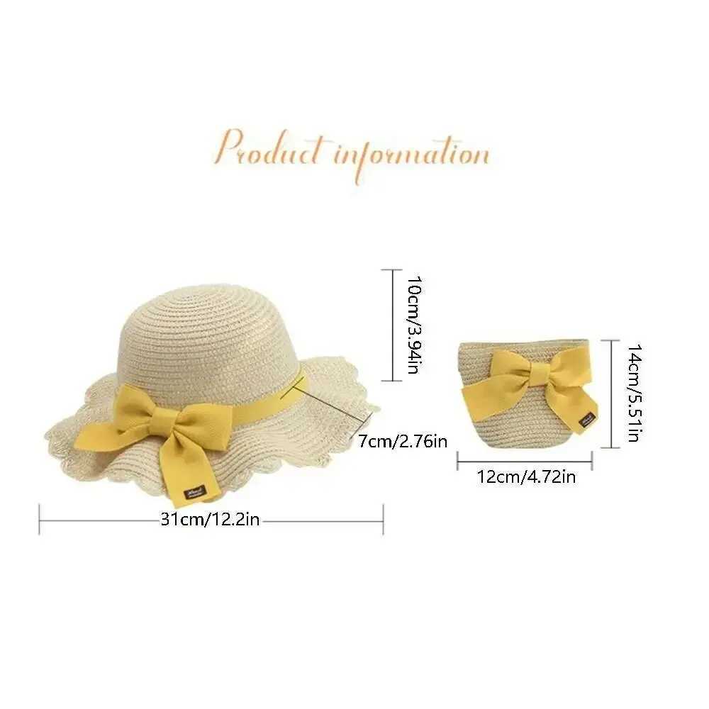 Children Straw Hat and Shoulder Bag Girls Summer Outdoor Beach Cap Cute Bow Travel Beach Sun Hat Crossbody BagC250411